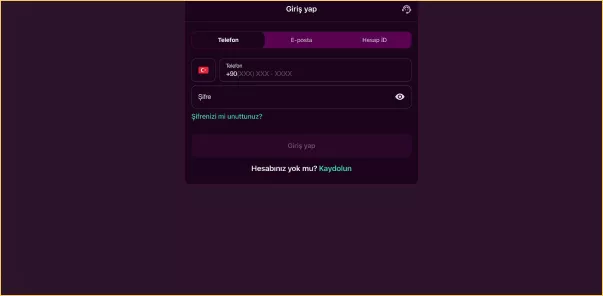 Login screen